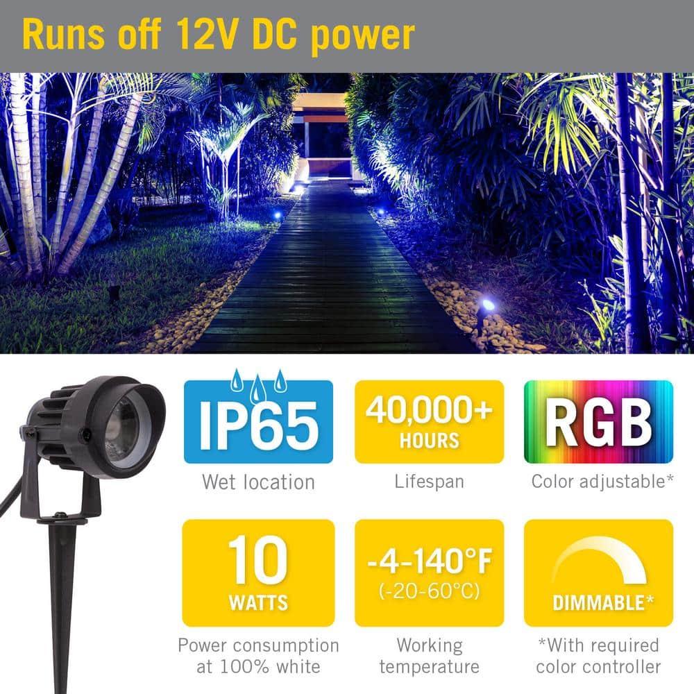 Low Voltage 10-Watt Black Integrated LED RGB Custom Color Landscape Light