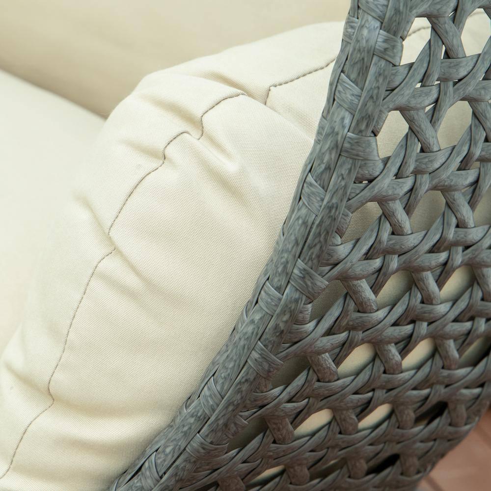 LeisureMod Charcoal Rattan Wicker Double 2 Person Egg Swing Chair with Stand, Taupe Cushion