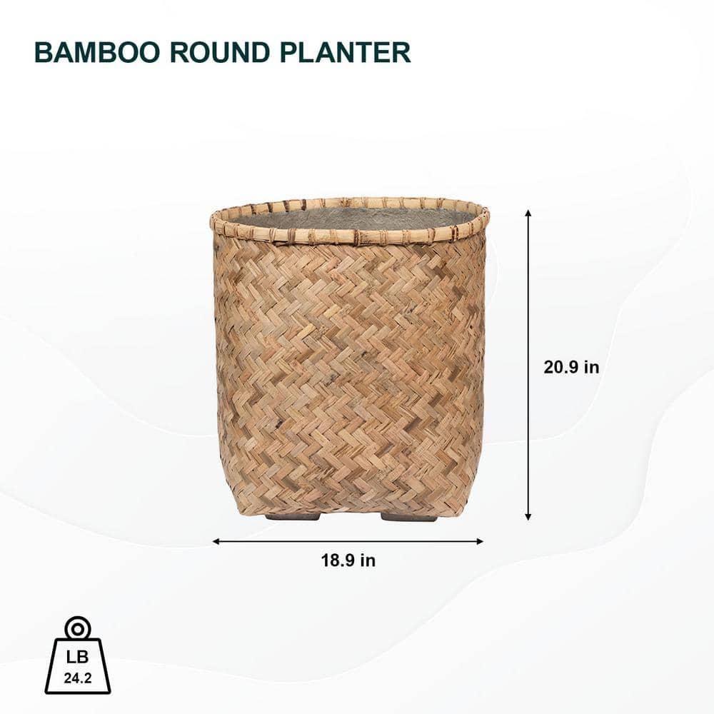 Pottery Pots USA Inc. Pottery Pots Zayn Bamboo Indoor Outdoor Round Planter, Natural Finish 18.9" x 18.9" x 20.9"