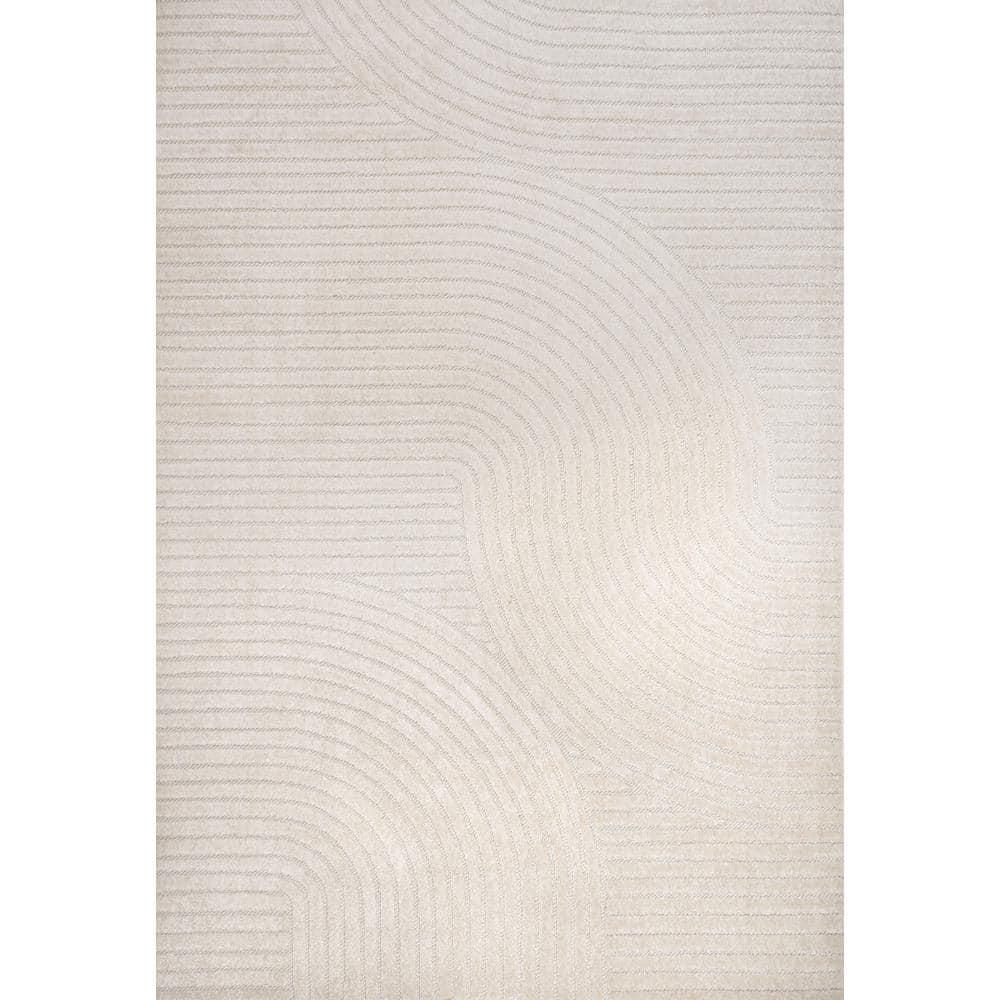 JONATHAN Y Hallie High-Low Minimalist Curve Geometric Ivory/Cream 4 ft. x 6 ft. Indoor/Outdoor Area Rug