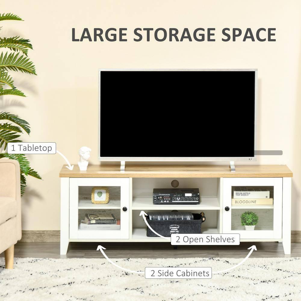 HOMCOM Modern TV Stand, Entertainment Center with Shelves and Cabinets for Flatscreen TVs up to 60" for Bedroom, Living Room, White