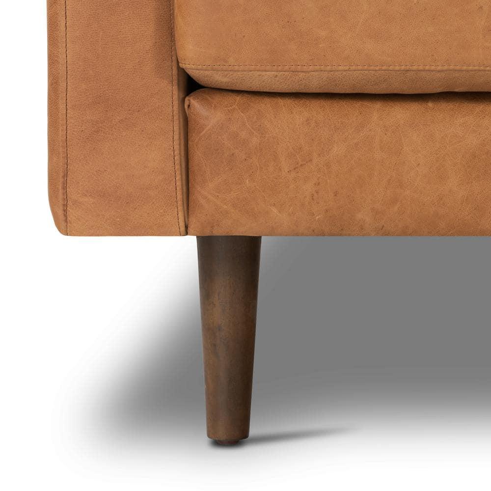 Cognac Tan Tufted Leather Lawson Sofa with Wood Legs