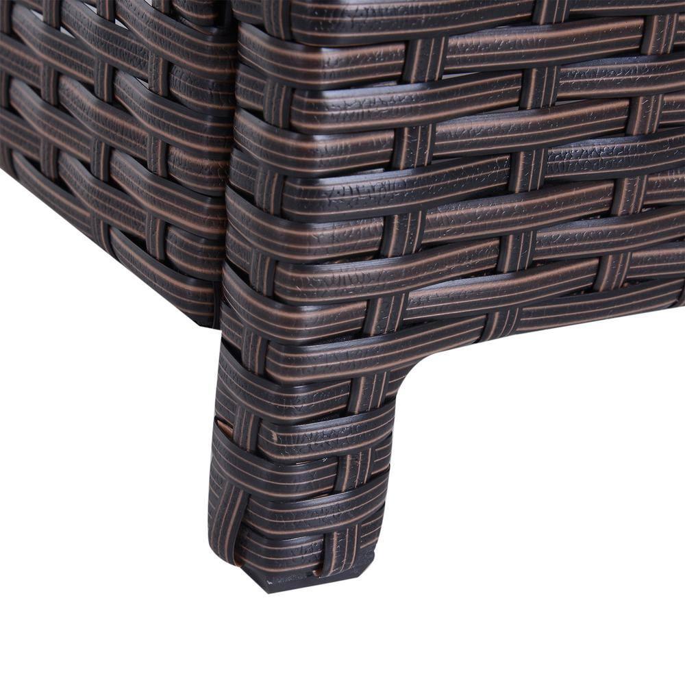 Outsunny 22'' Rattan Wicker Side Table with Steel Frame, Umbrella Insert Hole, Sand Bag for Outdoor, Patio, Garden, Backyard, Brown