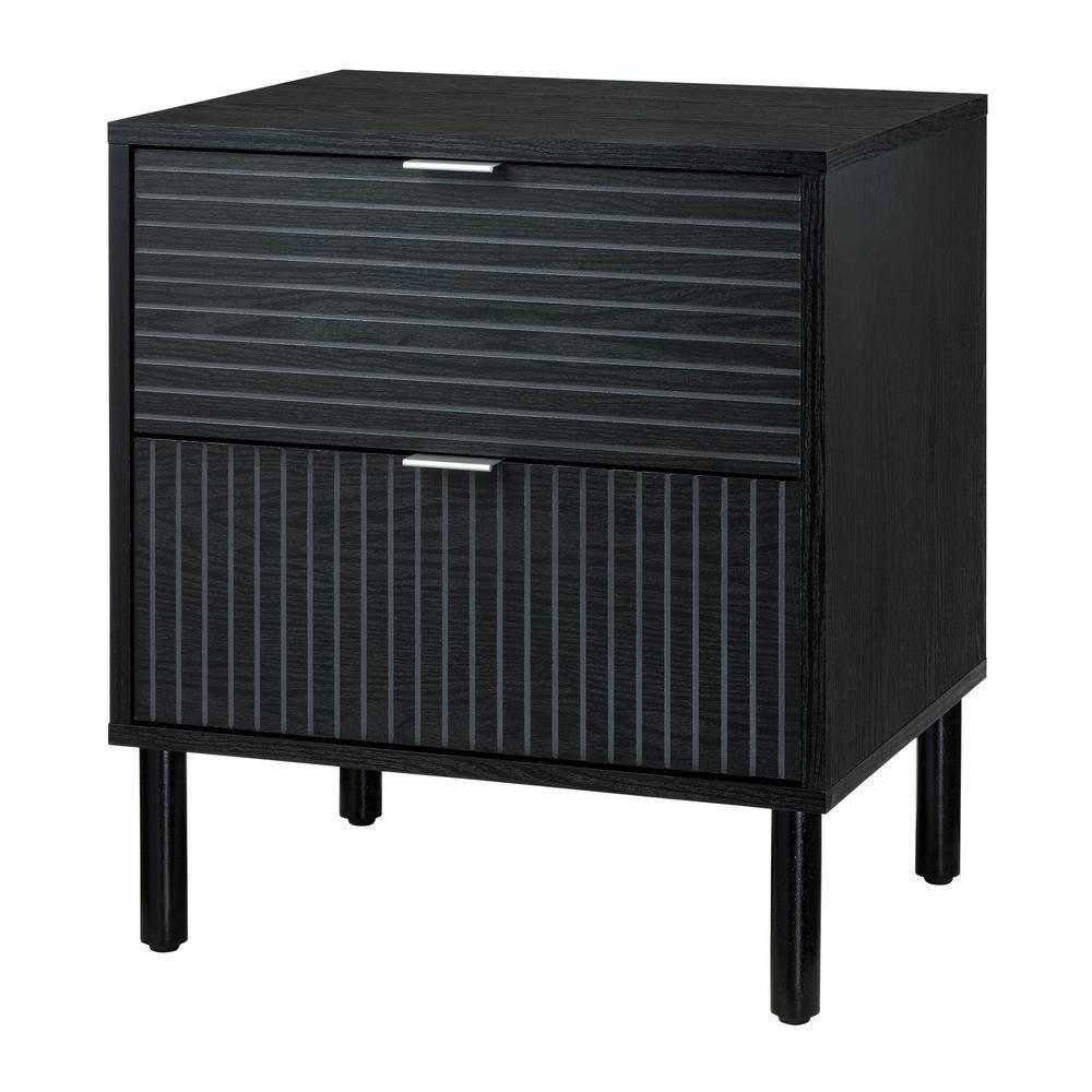 Sango Sango Merk 2-Drawer Solid Wood Nightstand, Drawers With Horizontal & Vertical Grooves