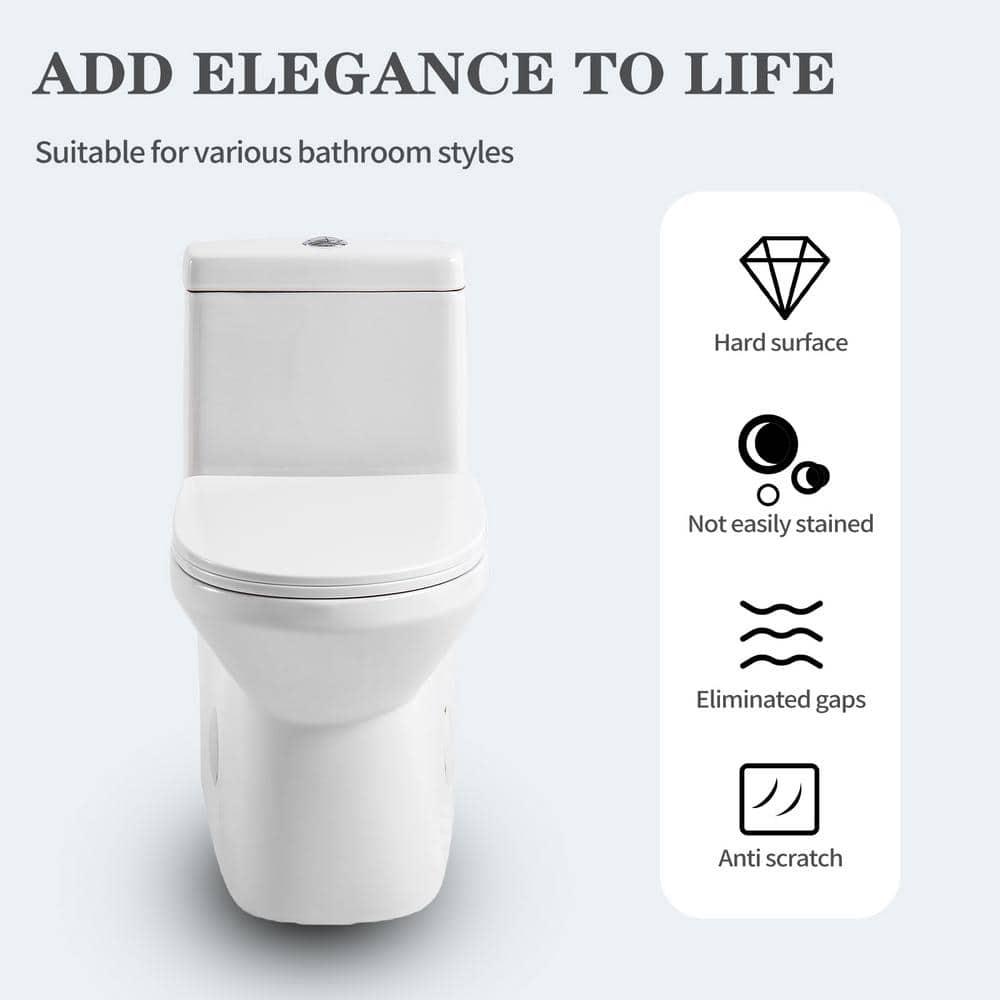1-Piece 0.8/1.28 GPF Dual Flush Elongated Modern Toilet Soft Closing Seat, Quick Release In White Seat Included
