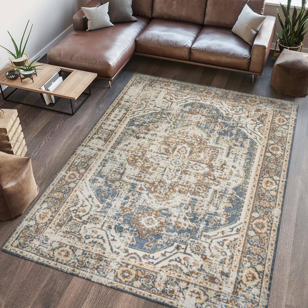 JONATHAN Y Keesha Bold Distressed Medallion Low-Pile Machine-Washable Blue/Cream 4 ft. x 6 ft. Area Rug