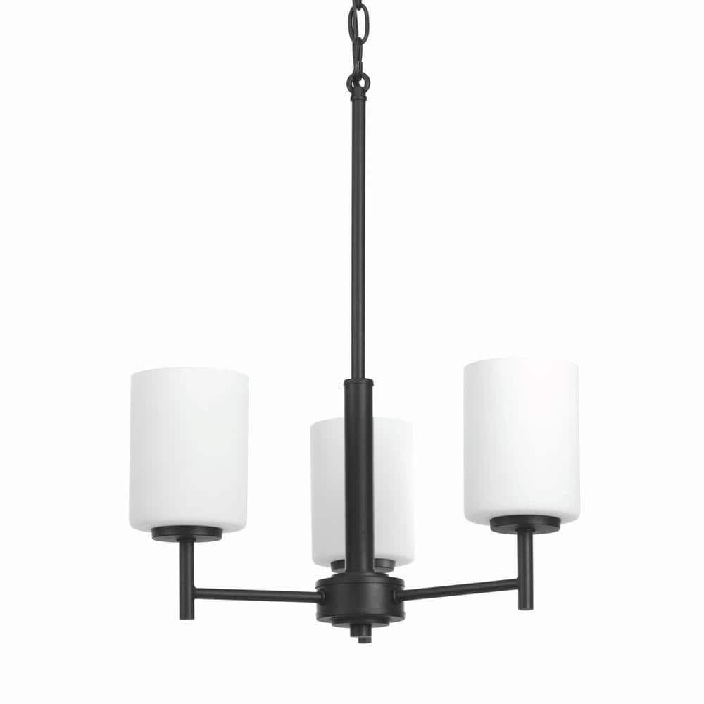 Progress Lighting Replay 3-Light Chandelier, Brushed Nickel, White Glass Shades