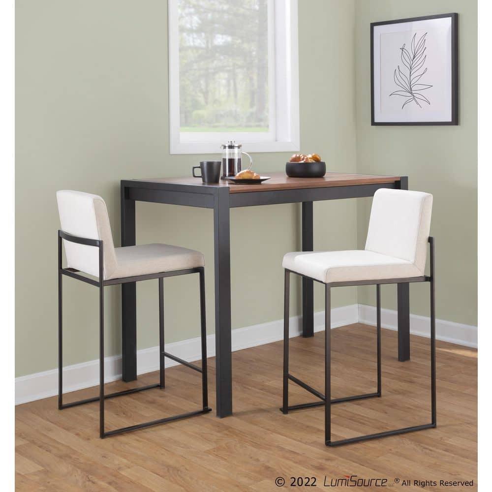 Set of 2 FujiHB Polyester/Steel Counter Height Barstools Black/Beige - LumiSource: Modern Upholstered, 250lb Capacity