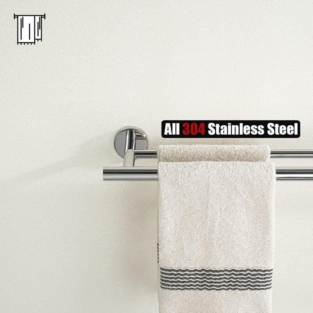 JQK Chrome Towel Bar, 24 Inch 304 Stainless Steel Thicken 0.8mm Double Bath Towel Rack for Bathroom, Towel Holder Polished Chrome Wall Mount, Total Length 27.16 Inch, TB100L24-CH