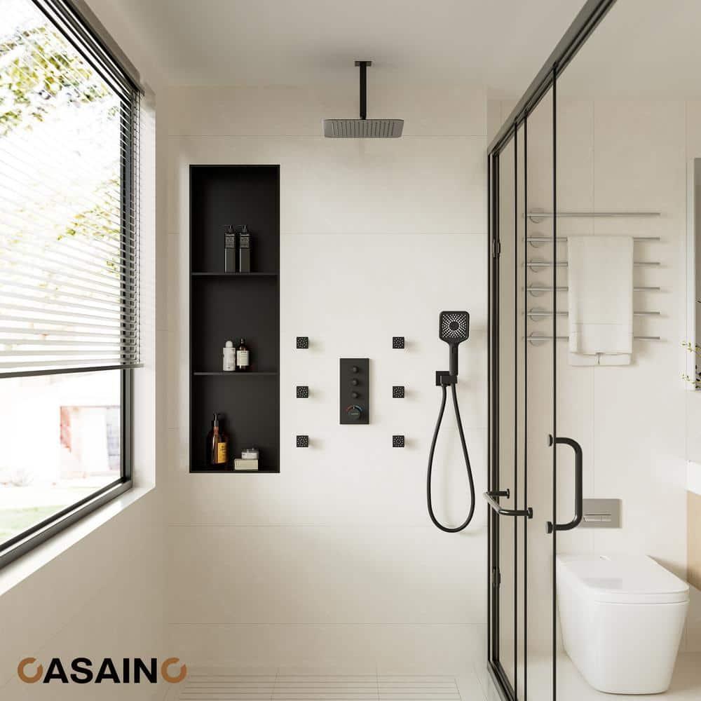 3 Functions 12 Inch Ceiling Mounted Thermostatic Shower System with 6 Body Jets