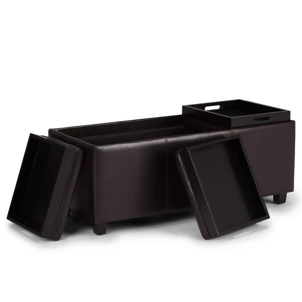 Simpli Home Avalon Extra Large Storage Ottoman with 3 Serving Trays