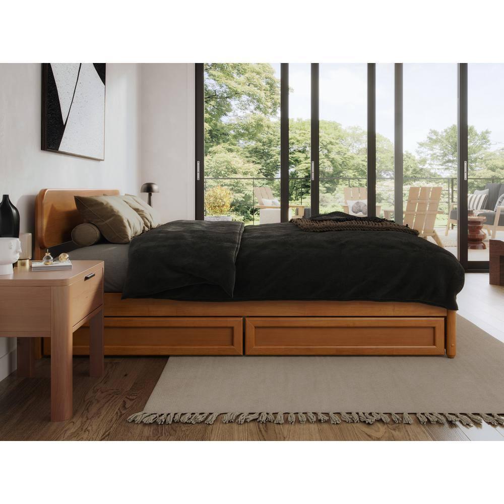 AFI Capri Queen Wood Platform Bed with Panel Footboard and Storage Drawers, Light Toffee