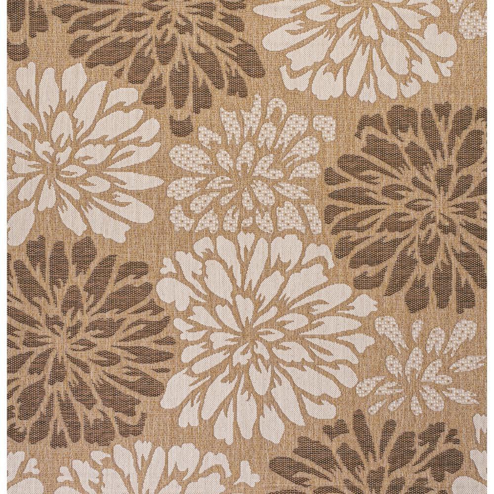 5' x 5' Zinnia Modern Floral Textured Weave Indoor/Outdoor Area Rug, Brown/Cream - JONATHAN Y