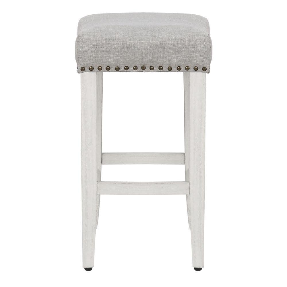 Polytrends Jameson Upholstered Polyester Antique White 24 Inch Counter Stool Antique White/Gray Wood Rubberwood Footrest Fabric Glam