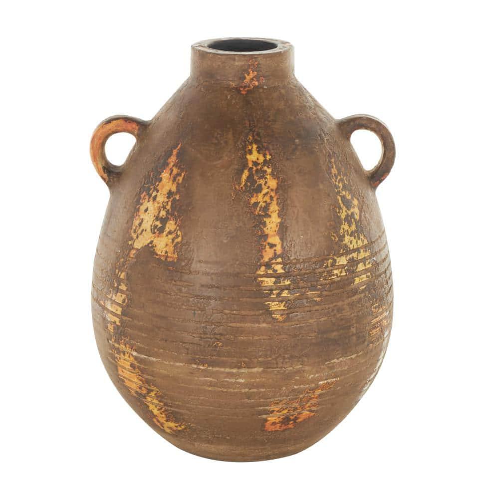 Birch Lane™ Anelis Ceramic Antique Style Distressed Decorative Brown Vase with Grooves and Handles | Birch Lane