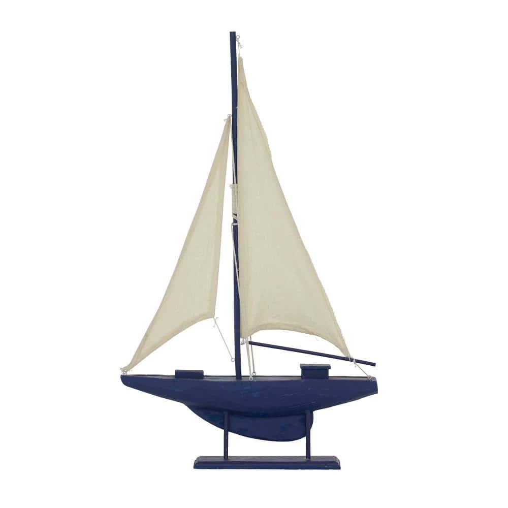 17" x 28" Dark Blue Wood Sail Boat Sculpture with Lifelike Rigging, by DecMode