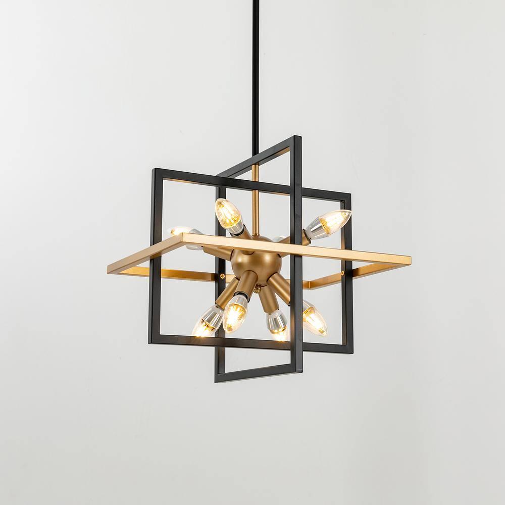 Modern Black and Gold Chandelier, 8-Light Geometric Pendant Light Fixture, Dining Light Fixtures Adjustable Chandelier for Dining Room Entryway Foyer Hallway Bedroom Living Room Kitchen Island