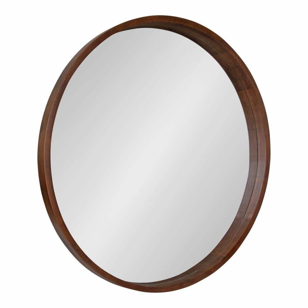 36" Hutton Round Wall Mirror Walnut Brown - Kate & Laurel All Things Decor: Modern Wood Frame, Wall Mount