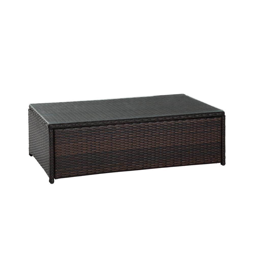 Palm Harbor Outdoor Wicker Coffee Table - Brown - Crosley: Steel Frame, Tempered Glass Top, UV & Weather-Resistant