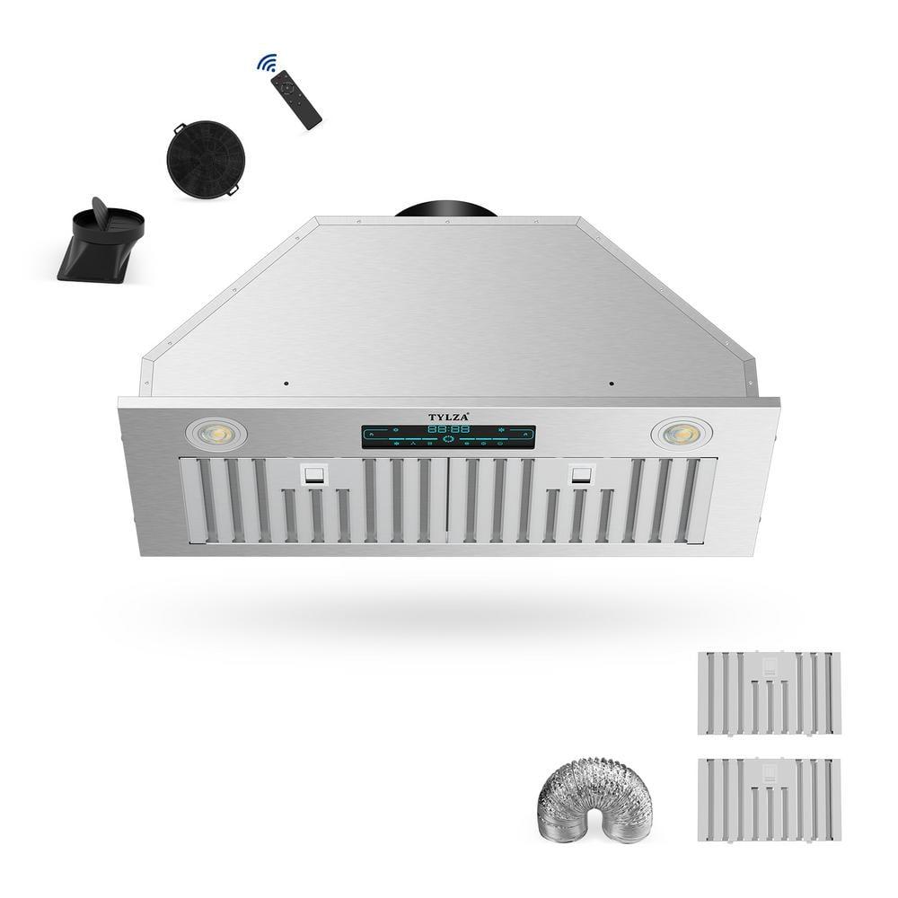 PowerFlow Series 30" 900 CFM Convertible Insert Range Hood Digital Control Panel with Baffle Filter Charcoal Filter and LED Light Stainless Steel Silver