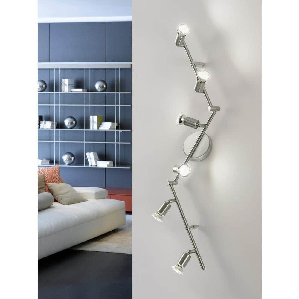 EGLO Buzz 6-Light Track Light Matte Nickel: Transitional Style, Adjustable, ETL Listed, Halogen