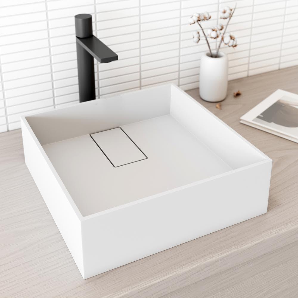 VIGO VG04021 Bryant 15" L x 15" W x 5" H Matte White Handmade Square Vessel Bathroom Sink