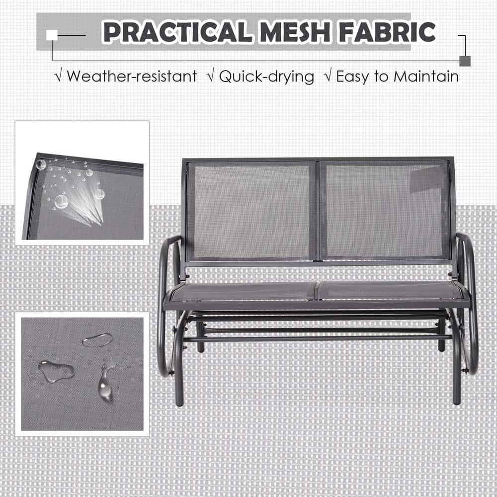 Outsunny 2-Person Outdoor Glider Bench, Patio Double Swing Rocking Chair Loveseat w/Powder Coated Steel Frame for Backyard Garden Porch, Gray