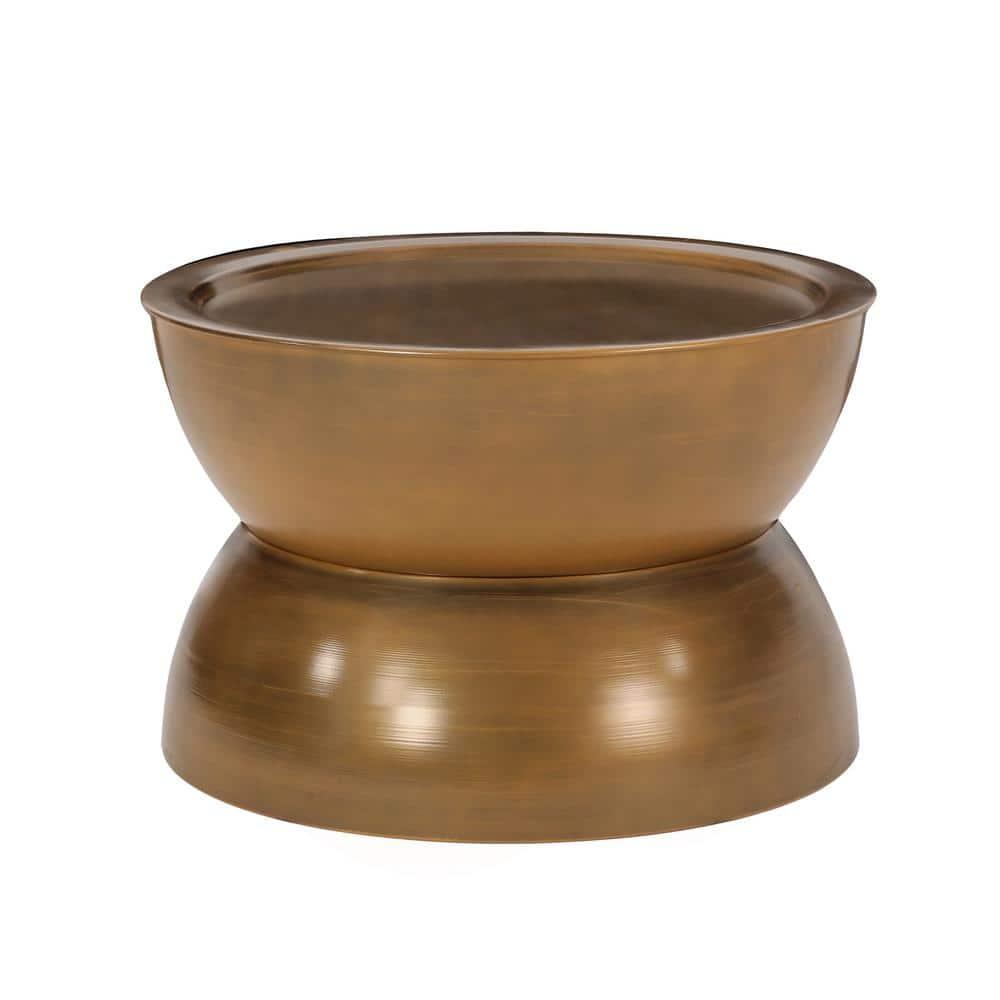 Noble House Manville Metal Hourglass Coffee Table, Brushed Antique Gold