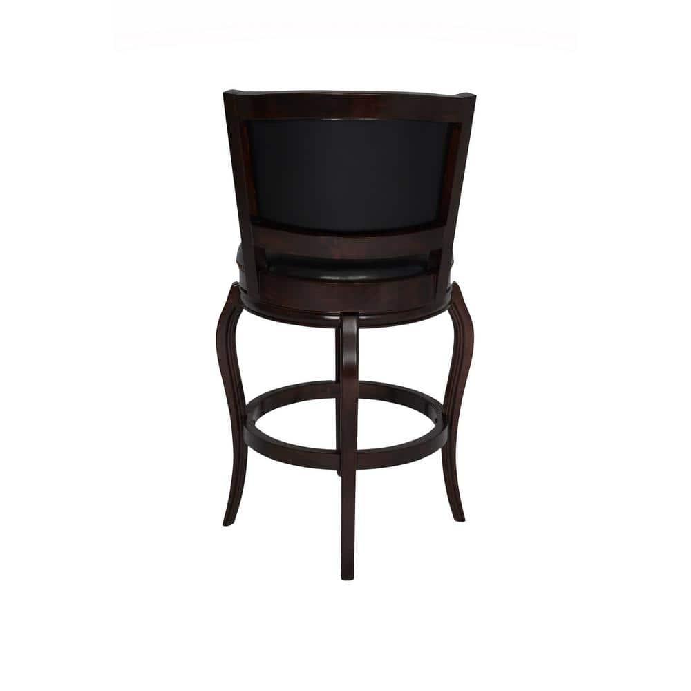 Benjara Hugo 29 Inch 360-Degree Swivel Barstool, Wood, Open Rolled Arms, Black