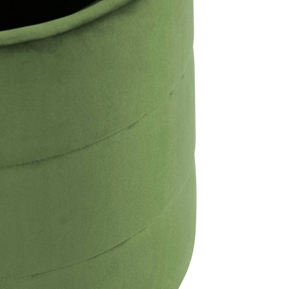 Storage Round Ottoman Green Velvet - HomePop: Upholstered Footstool, No Assembly, Polyester