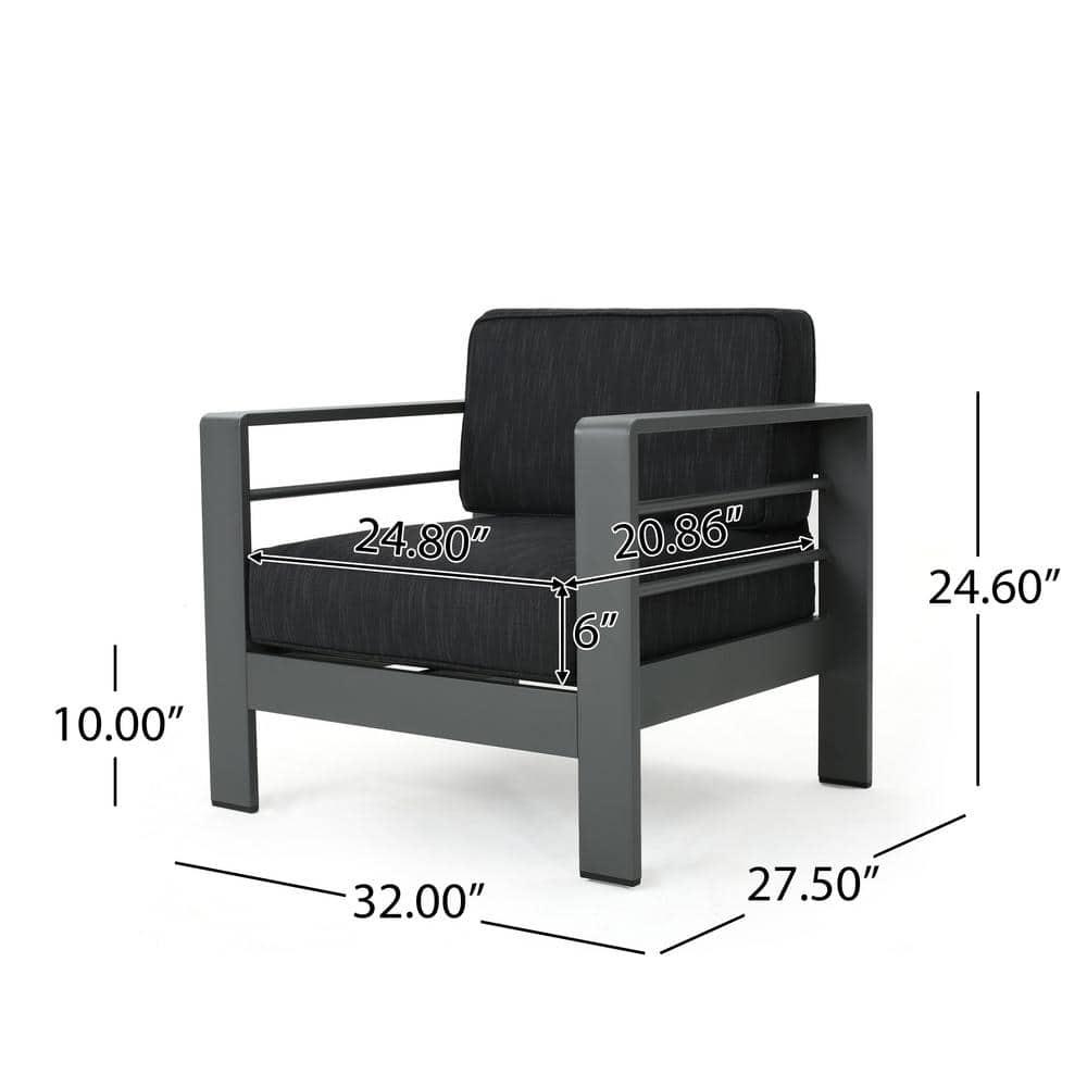 GDF Studio Crested Bay Outdoor Aluminum Club Chairs with Cushions, Set of 4, Gray and Dark Gray