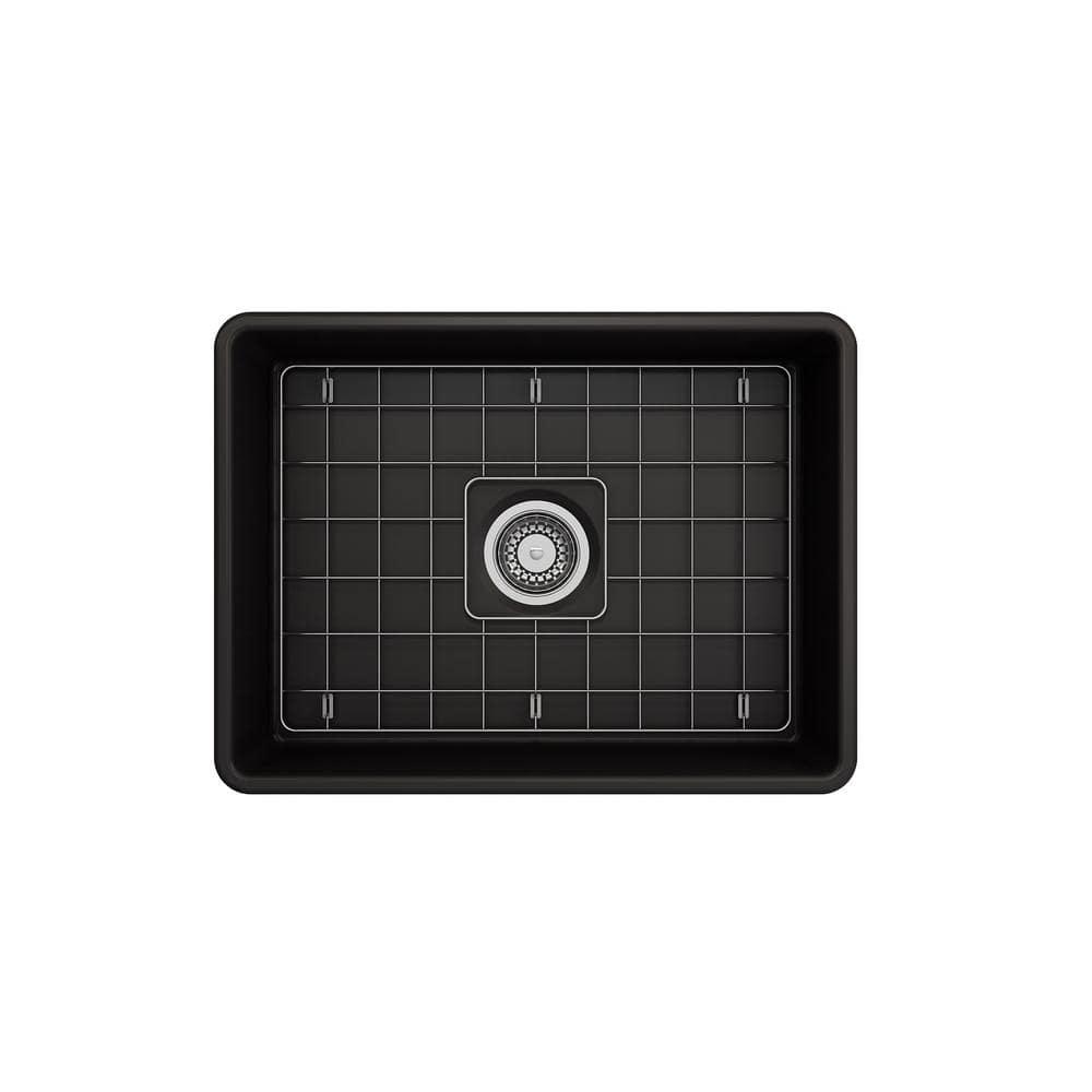 Matte Black Fireclay Farmhouse Single Bowl Kitchen Sink with Accessories