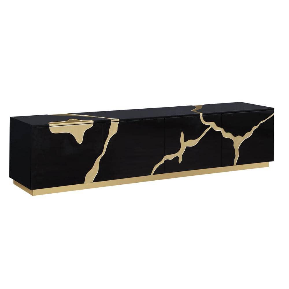 Sanford Black High Gloss Wood with Gold Accent Modern TV Stand