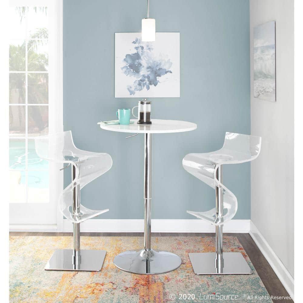 27.5" Elia Contemporary Adjustable Bar Height Pub Table White Wood Top with Chrome Frame - LumiSource