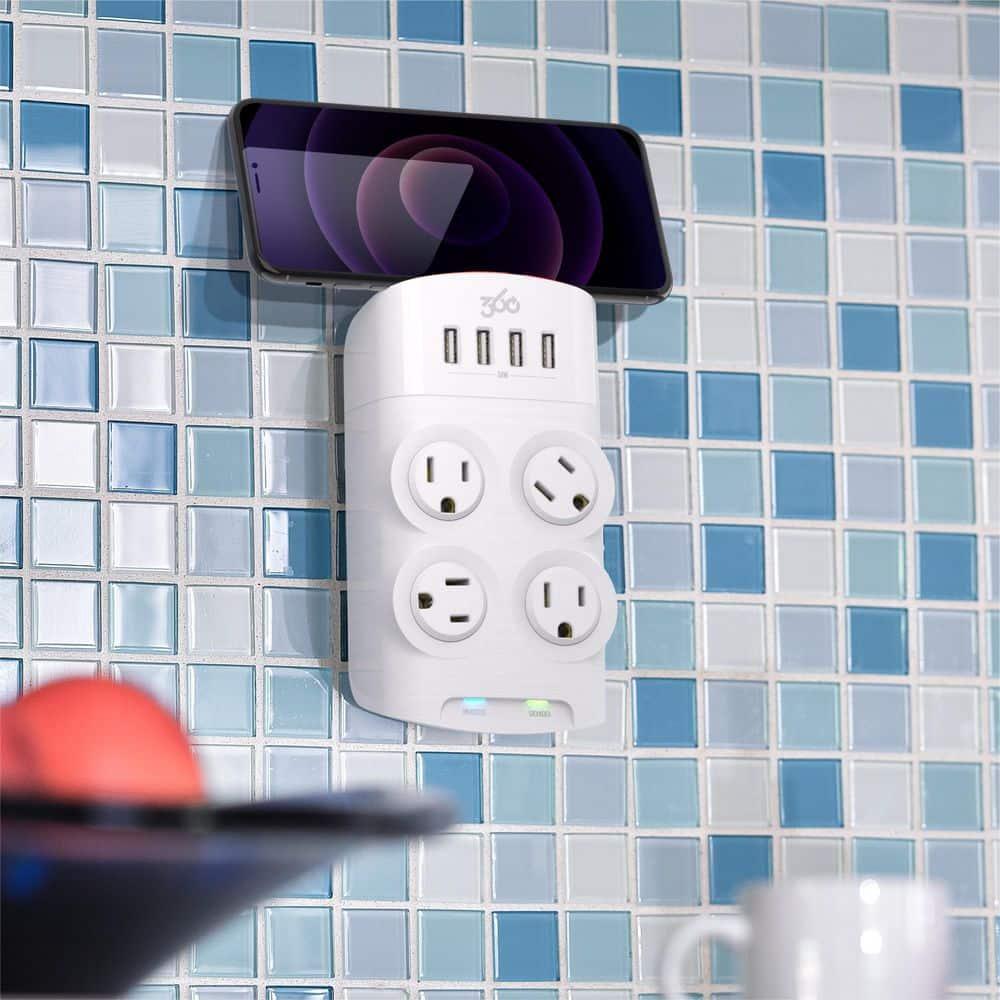 360 Electrical - Revolve 4 outlets Wall Tap Surge Protector - 1080 J - White