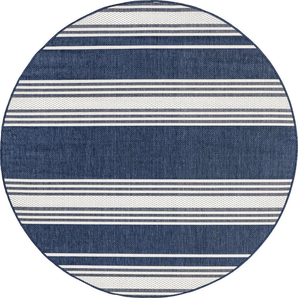 Nuloom Romy Striped Indoor/Outdoor Area Rug, Round 6' 7", Navy