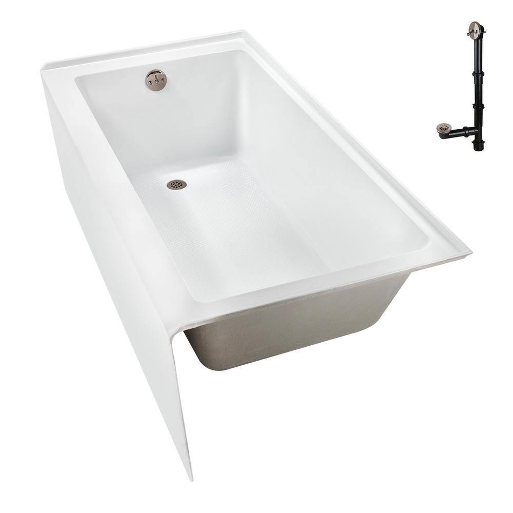 Streamline Bath Streamline 60 in. x 32 in. Acrylic Left-Hand Drain Alcove Bathtub in Glossy White With External Drain NAL-5560-BNK