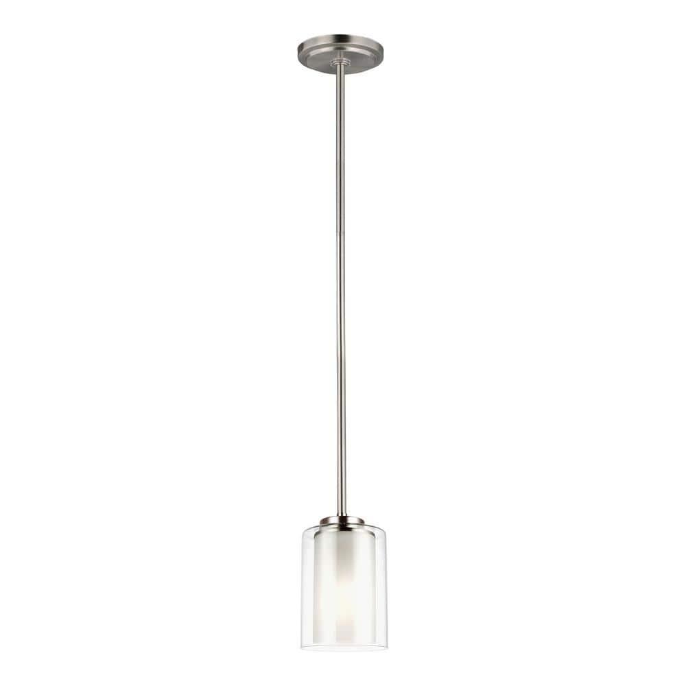 XIANMM Generation 6137301-962 Transitional One Light Pendant from Seagull-Elmwood Park Collection in Pewter, Silver Finish, Brushed Nickel