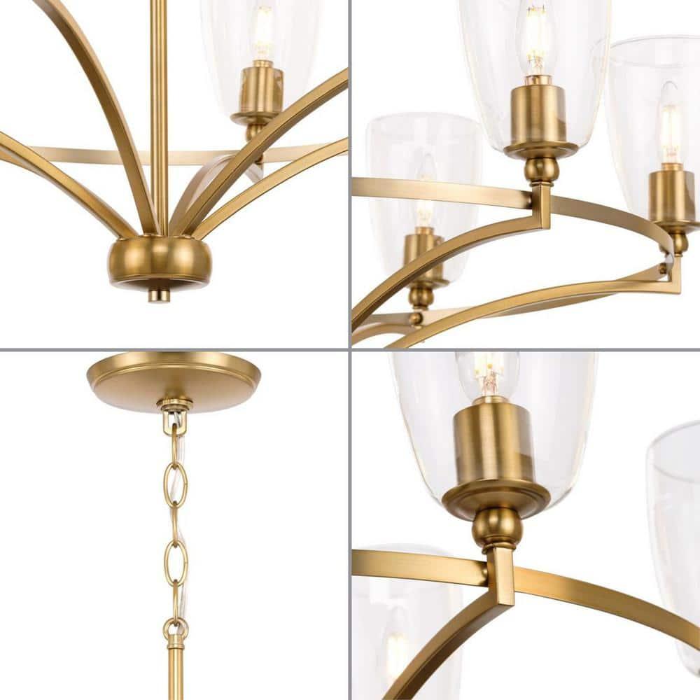Progress Lighting Parkhurst 6-Light Chandelier, Brushed Bronze, Glass, Elegant Transitional Style, Ideal for Dining Rooms & Bedrooms.