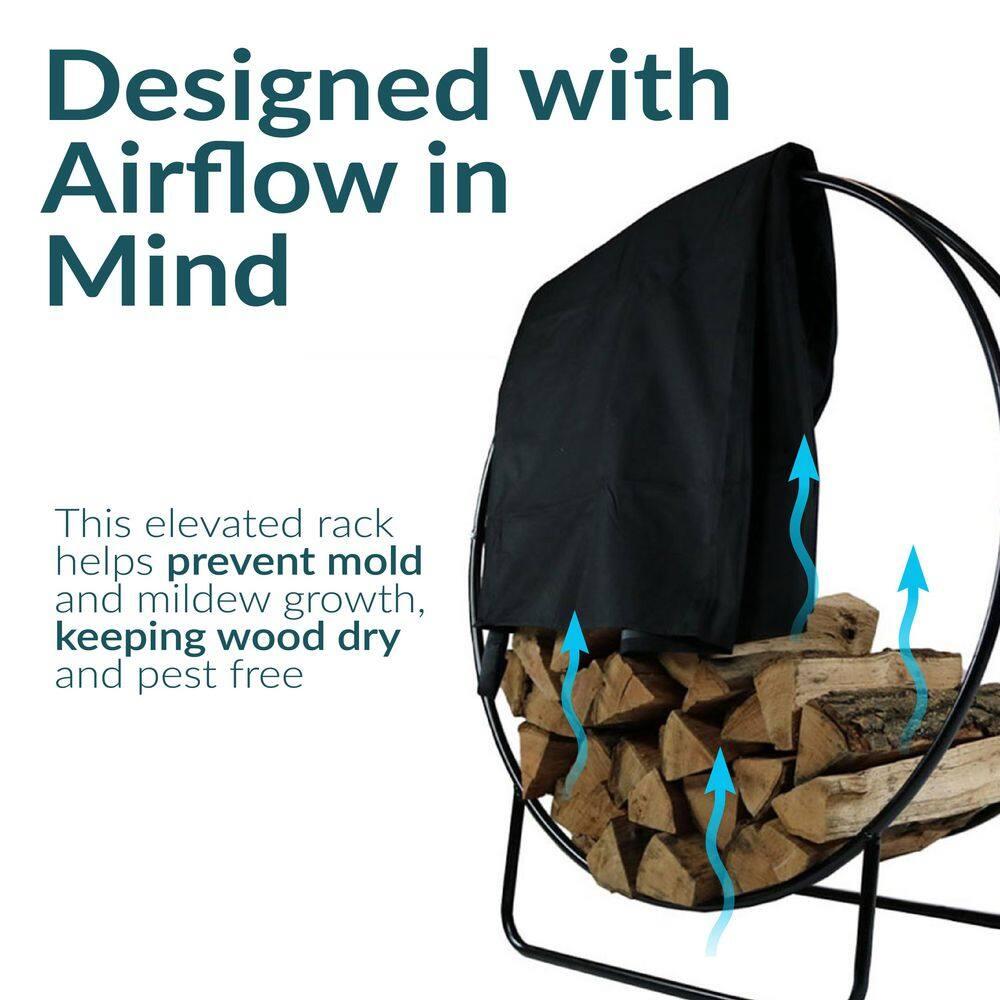 Sunnydaze Outdoor Heavy-Duty Steel Firewood Log Hoop Storage Rack with Weather-Resistant PVC Log Hoop Cover - 48" - Black
