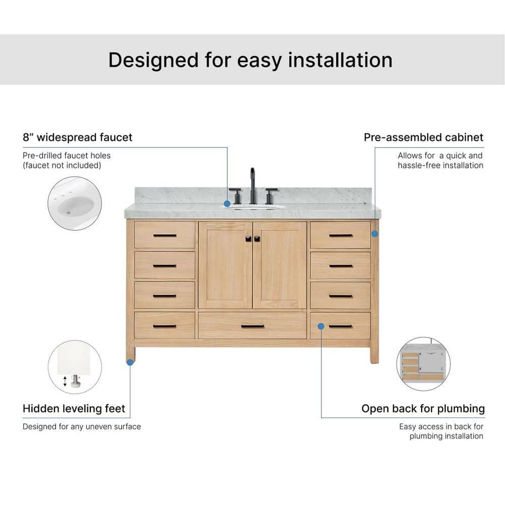 Cambridge 60'' Single Bathroom Vanity with Carrara Marble Top