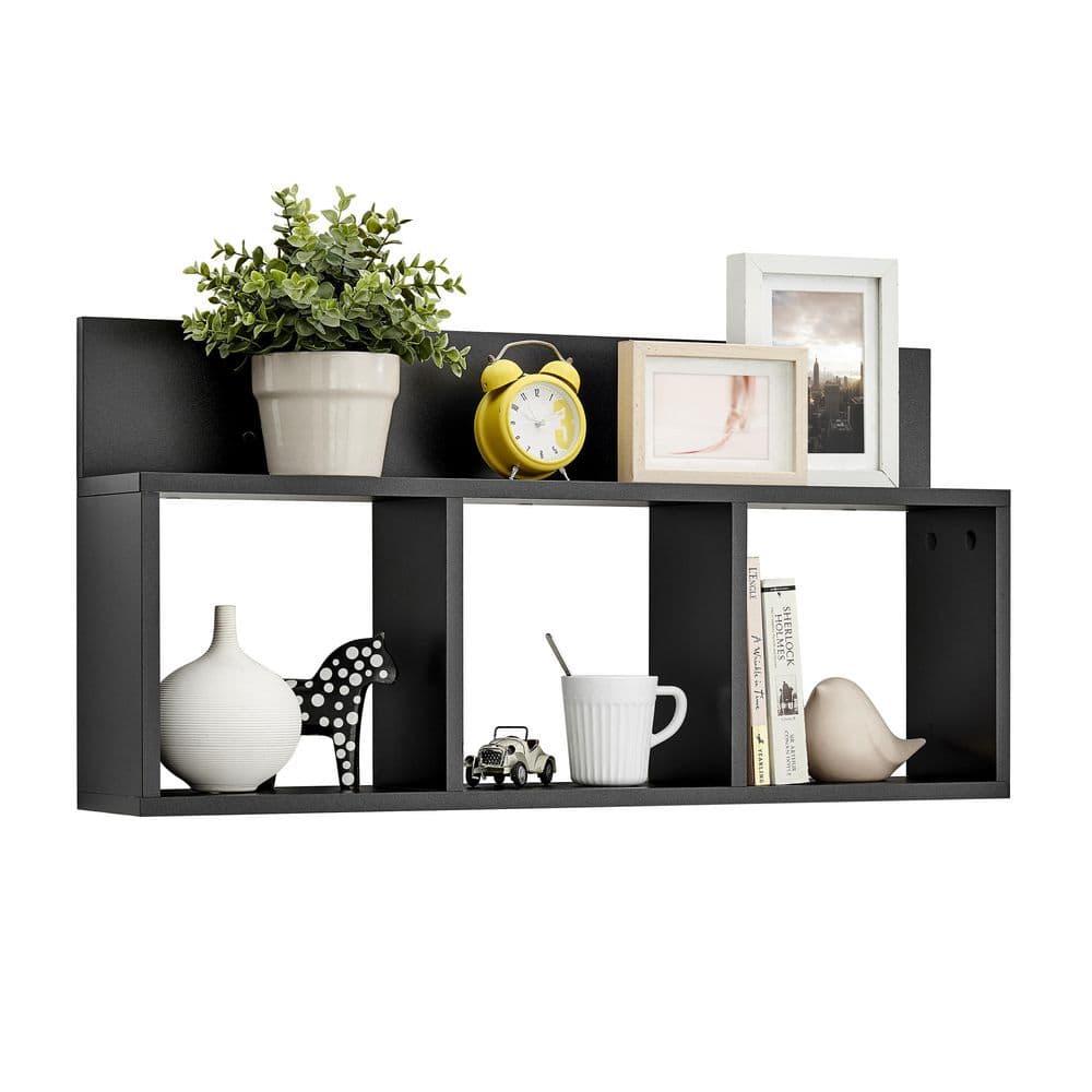 Danya B. 31.5" x 15.7" Modern 3 Cube Floating Wall Shelf with Display Ledge Black: Mid-Century Style, MDF & Iron