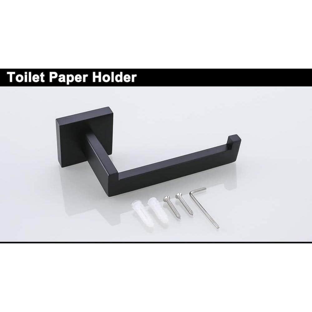 TURS Black Towel Bar Set Bathroom 5-Piece Bathroom Hardware Sets Towel Ring Toilet Paper Holder 2 Towel Hook Stainless Steel Wall Mounted Towel Holder Set