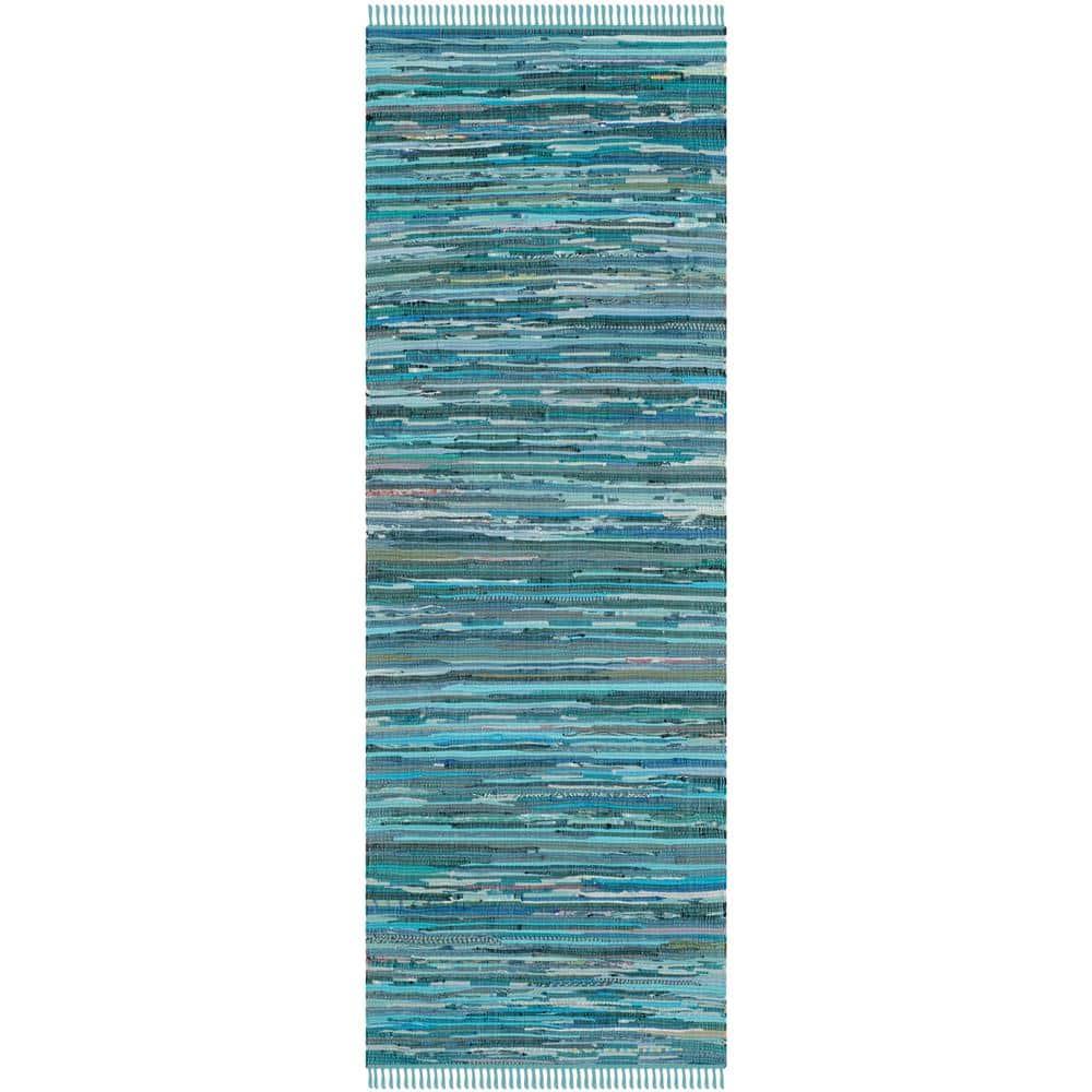 Rag Rug RAR121 Hand Woven Indoor Runner Rug - 2'3"x6' - Blue/Multi - Safavieh