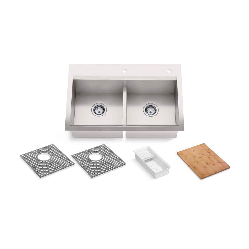 Kohler Task Smart Divide33-In X 22-In Top-Mount/Undermount Double-Equal Workstation Kitchen Sink With Accessories K-80085-1PC-NA