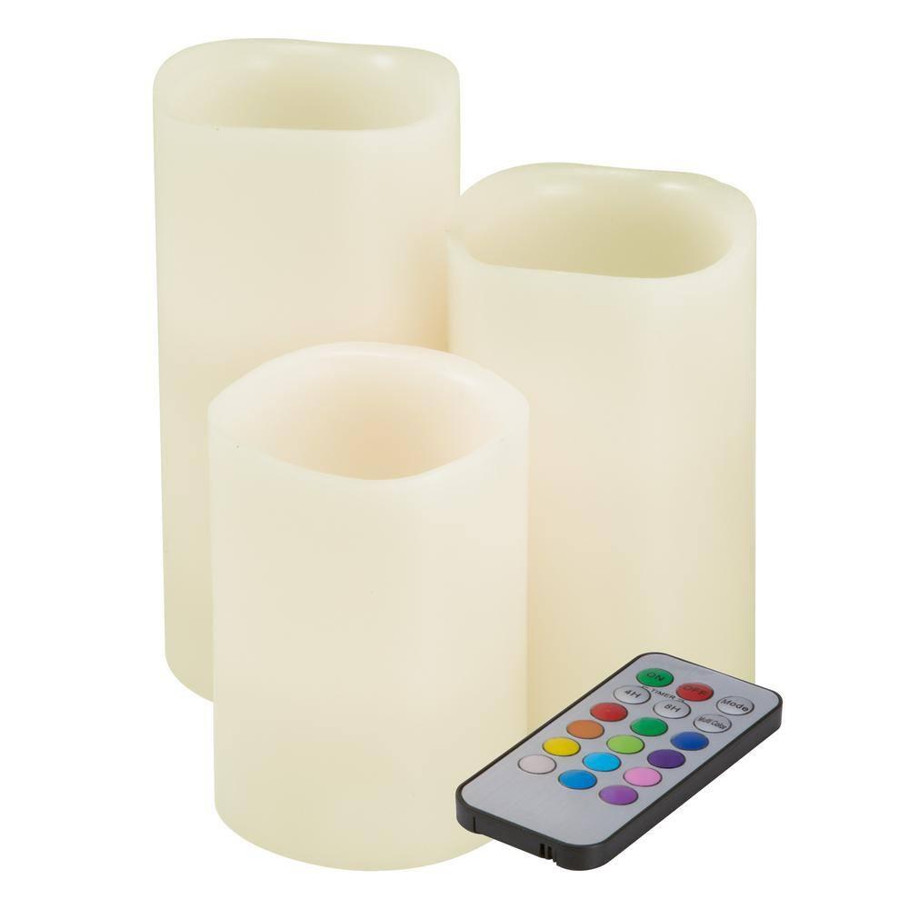 Lavish Home 3 Piece LED Color Changing Flameless Candle Set w/ Remote