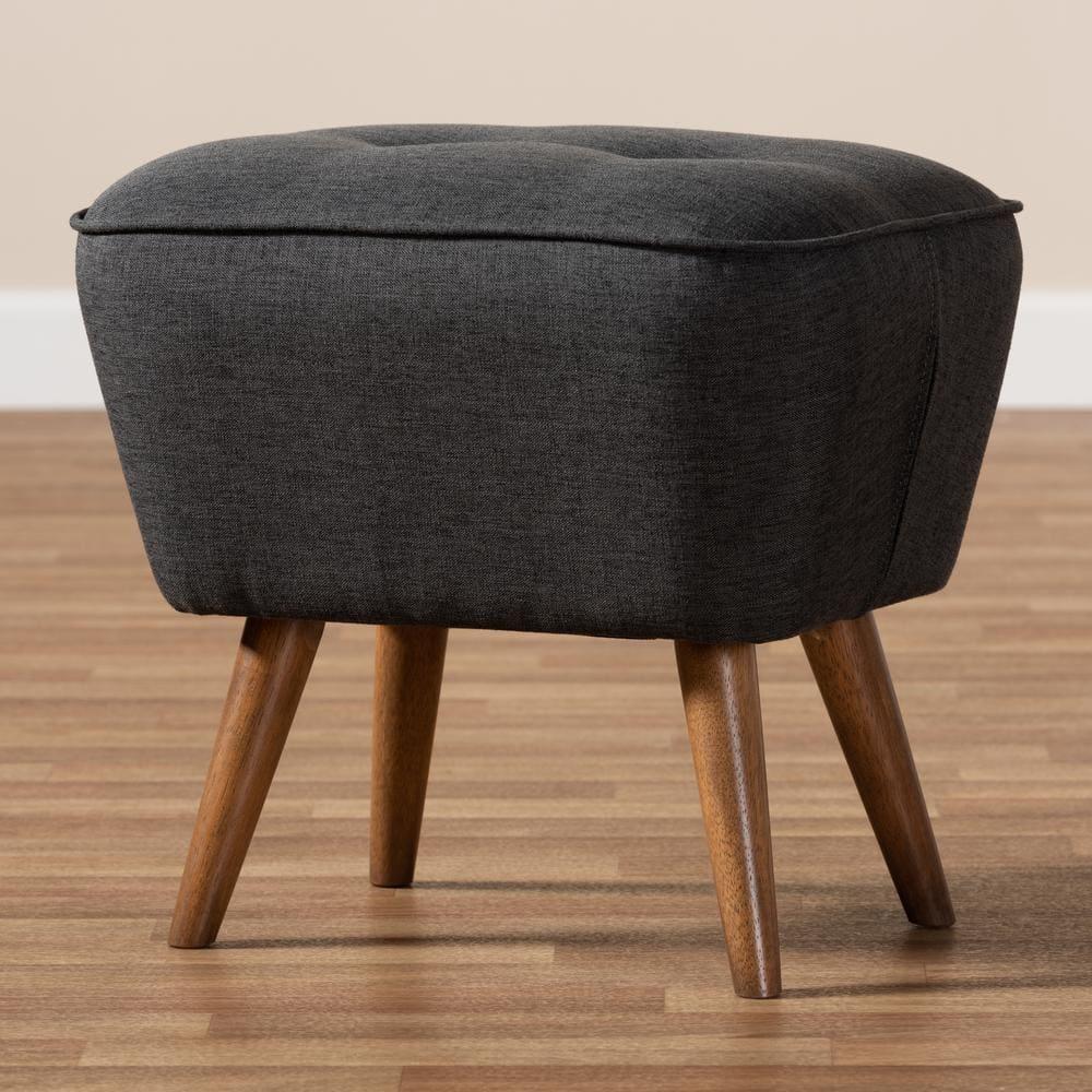 Petronelle Walnut Finished Wood Ottoman Dark Gray - Baxton Studio