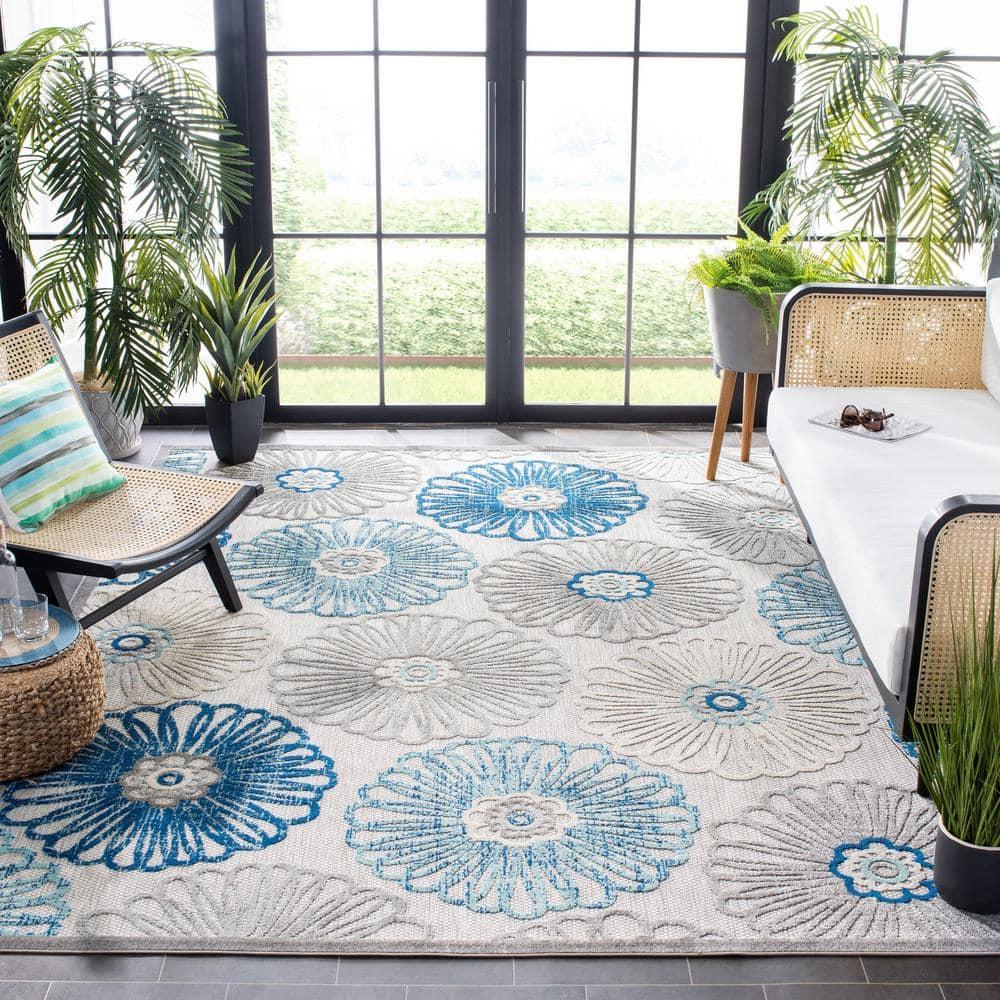 Cabana CBN801 Power Loomed Indoor/Outdoor Area Rug - Grey/Blue - 8'9"x11'9" - Safavieh