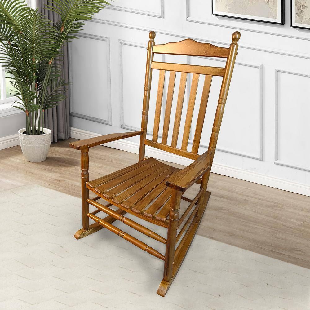 Traditional Wooden High-Back Rocking Chair for Porch Oak