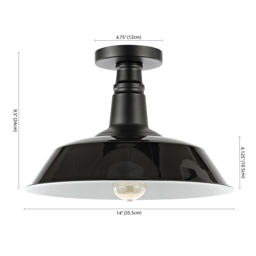 JONATHAN Y Camila 14" 1-Light Classic Industrial Indoor/Outdoor Iron LED Semi Flush Mount, Black/White, JYL7617B